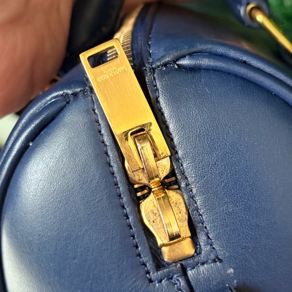 Saint Laurent Navy Leather Bowling Bag Satchel Authentic - Picture 10 of 13